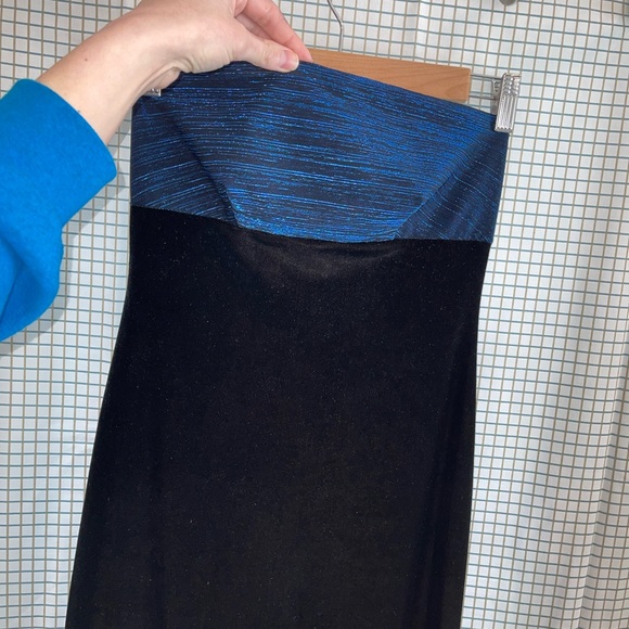 Vintage All That Jazz SML 90s Black Velour Blue Strapless Dress w High Slit💦🔥 - Picture 5 of 13